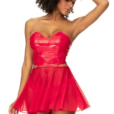 Mapale by Espiral Trix Wet Look 2 In 1 Bustier & Babydoll Set