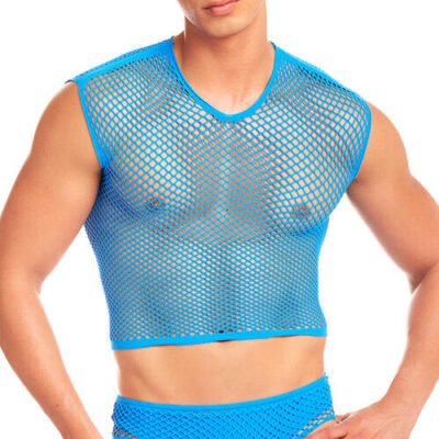 Pink Lipstick Muscle Flex 3 Piece Turquoise Mesh Brief Set with Tank Top & Booty Shorts