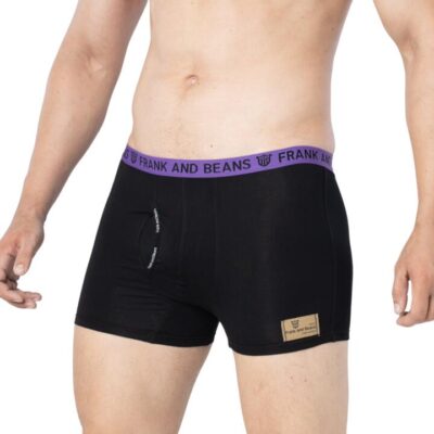 Frank and Beans – Men's – Cotton Modal Boxer Briefs – Black/Purple – Medium