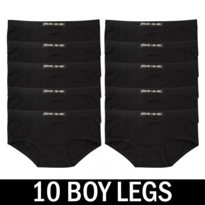 Frank and Beans – Women's – 10 Boyleg Panties Cotton – Black – Large
