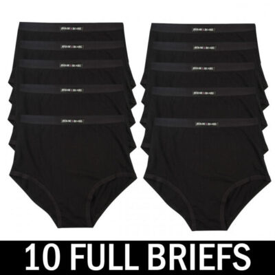 Frank and Beans – Women's – 10 High Waisted Full Brief Panties – Black – Large