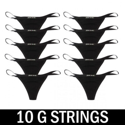 Frank and Beans – Women's – 10 G Strings Cotton – Black – XXL