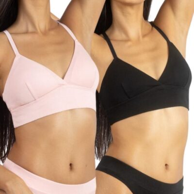 Frank and Beans – Women's – 2 Cotton Wirefree Bralettes – Black/Pink – XXL