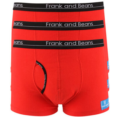 Frank and Beans – Men's – 3 Boxer Briefs Cotton Trunks – Red – Medium