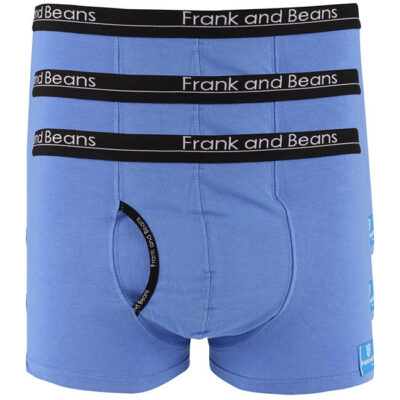 Frank and Beans – Men's – 3 Boxer Briefs Cotton Trunks – Blue – Medium